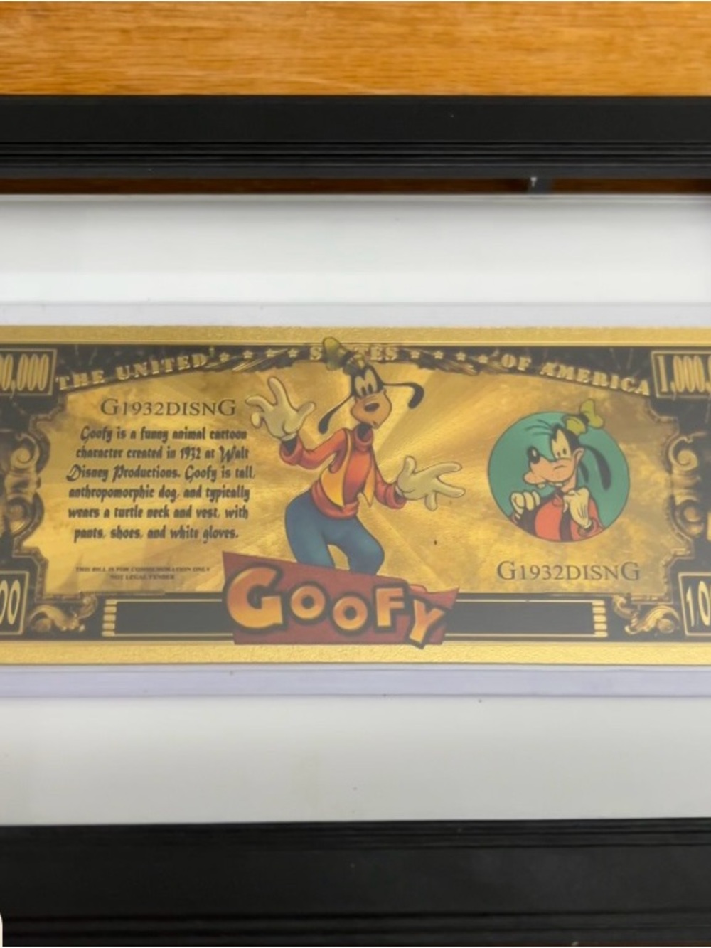 Disney Goofy Gold Framed Decorative Print with Green and Red Accents
